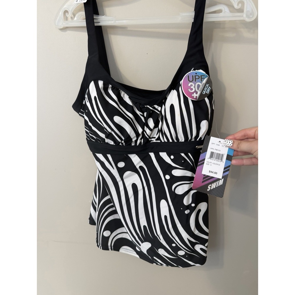 NWT ZeroXposur Women's Tankini Swim Top LIQUORICE Size 12 Swim Summer Pool Beach